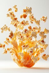 floating buttered popcorn with cinema light effect, isolated on white background