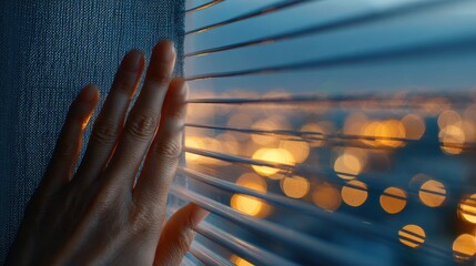 Digital detox routine person closing blinds indoor setting lifestyle photo cozy environment focused viewpoint