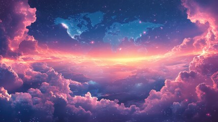 Futuristic tech background with world map and cloud icons