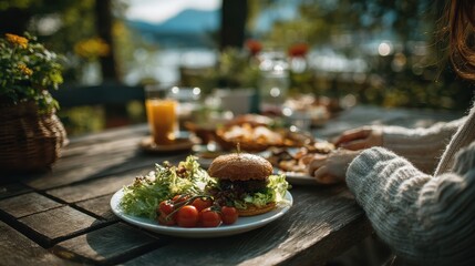 Mindful eating experience outdoors on a park bench embracing digital detox nature and food photography