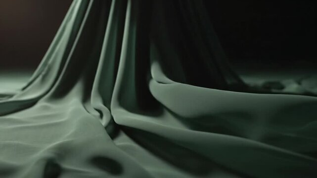 Elegant Green Silk Fabric Flowing and Rippling with Soft Light
