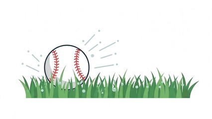 Baseball Ball in Grass Field with Dynamic Action and Bright Background