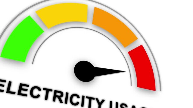 Electricity usage gauge meter animation. 3d video