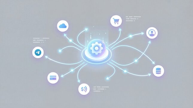 API integration concept with connected applications and data flow