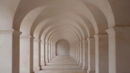 Obraz premium Long arched corridor minimalist architectural style composed series columns form tunnel-like formation top bottom positioned