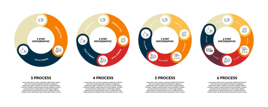 Vector circular infographic set. template for presentation business infographic, 3, 4, 5, 6, options steps parts. venn diagram sets. vector editable eps
