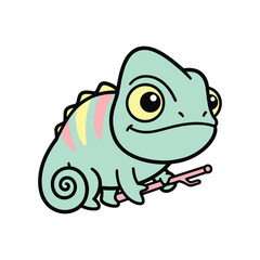 Obraz premium Cute green cartoon frog sitting relaxed with smile isolated on white background