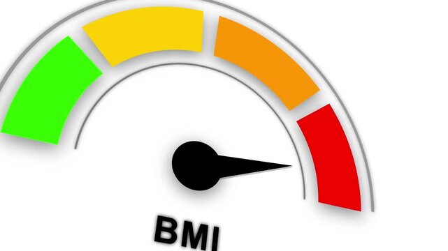Animated BMI Level Meter Rising to High, Body Mass Index Indicator Gauge.3d video