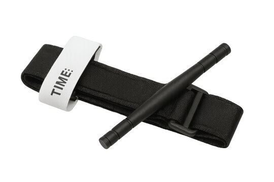 Black emergency medical tourniquet with windlass rod
