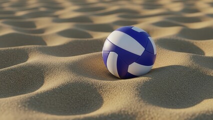 Obraz premium Beach Volleyball Ball Resting on Summery Sandy Surface for Sports Themes