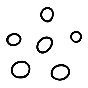 Abstract hand-drawn doodle of irregular black circles and ovals. Minimalist organic shapes