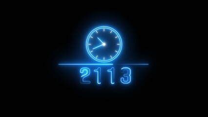 Blue neon clock icon illustration.  Neon light clock timer. Neon calendar clock. 