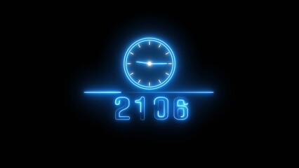 Blue neon clock icon illustration.  Neon light clock timer. Neon 2106 calendar clock. 