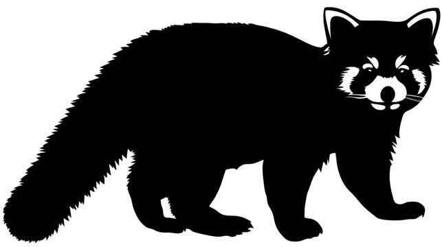 A black and white illustration of a red panda in a side view, set against a blank white backdrop