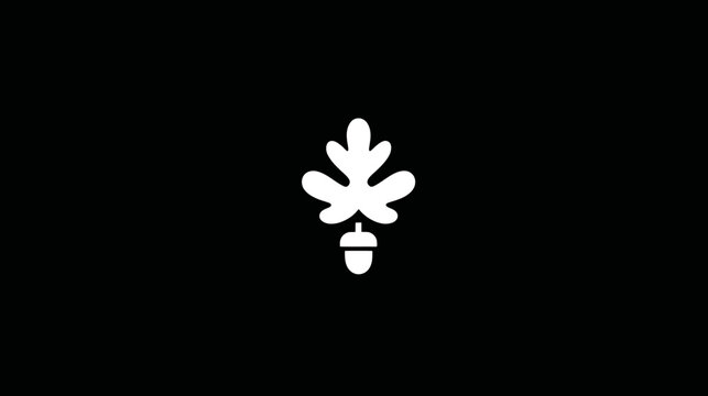 A stark white illustration of an oak leaf and acorn against a black backdrop