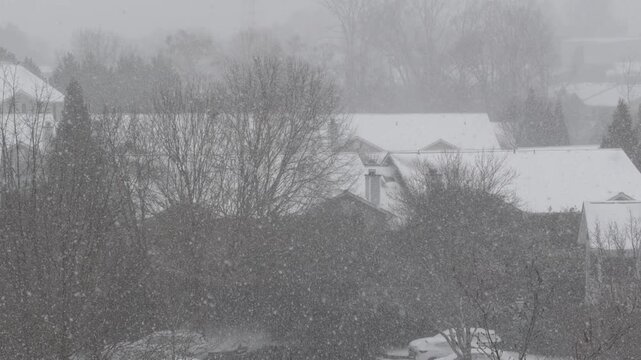 Winter Storm Gianna in Greenville, South Carolina. Strong Snow Blizzard in Winter, Greenville, South Carolina. Blizzard Strong Wind And Heavy Snow Lash Town. Heavy Snowstorm in Residential Area.