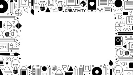 Obraz premium Black and white creativity icons border frame design elements