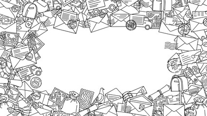 Fototapeta premium A black and white illustration of various objects in a chaotic pile