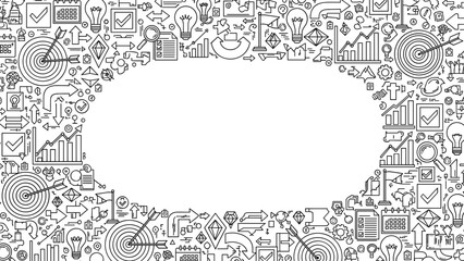 Fototapeta premium Black and white business infographic elements border with various symbols and icons