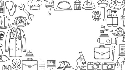 Fototapeta premium Collection of various objects and items in line art style