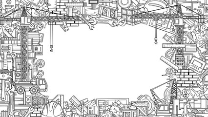 Obraz premium A detailed illustration of various tools and objects forming a border around a blank white space