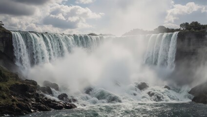 Majestic Niagara Falls, powerful cascading water, dramatic clouds