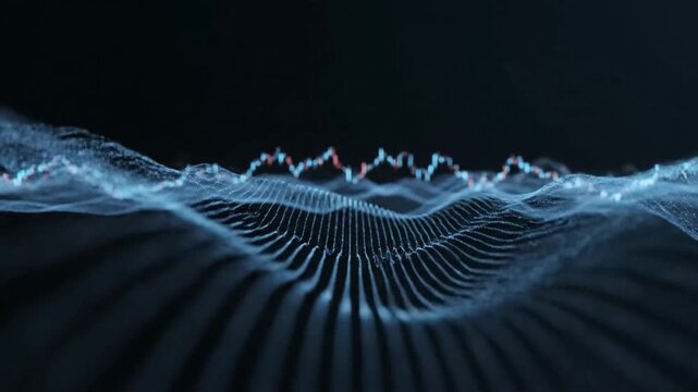 Digital Futuristic Landscape with Stock Market Data Visualization