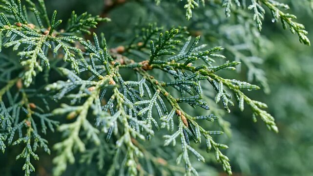 Close-Up of Evergreen Branches in Natural Light.