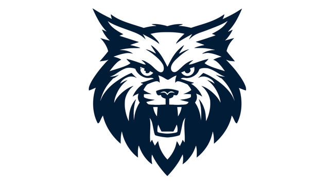 A fierce, stylized wildcat head in navy blue and white, with an open mouth and sharp features
