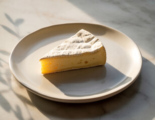 French brie cheese wedge on plate