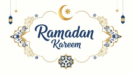 Ramadan Kareem greeting with Islamic ornaments and lanterns