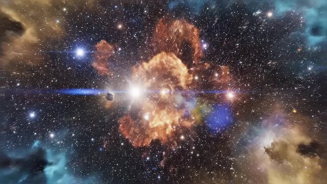 Traveling through star fields in space as a supernova bursts light (Loop).