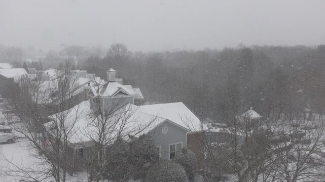 Winter Storm Gianna in Greenville, South Carolina. Strong Snow Blizzard in Winter, Greenville, South Carolina. Blizzard Strong Wind And Heavy Snow Lash Town. Heavy Snowstorm in Residential Area.