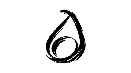 Abstract black brushstroke shape resembling a teardrop, spiral, or stylized letter "D