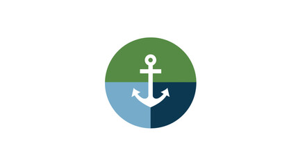 Obraz premium A white anchor symbol over a four-part circle with green, light blue, and navy segments
