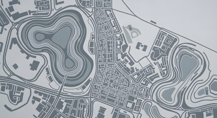 Obraz premium Exploring urban geometry with winding paths, parks, and structures in a city layout