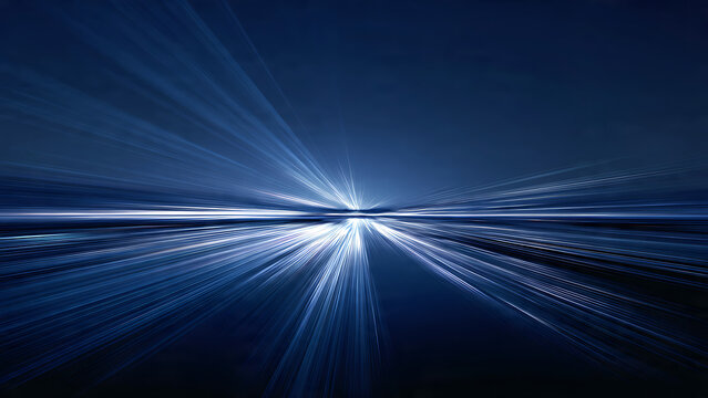 Abstract blue light speed motion background, futuristic digital data flow lines in perspective.