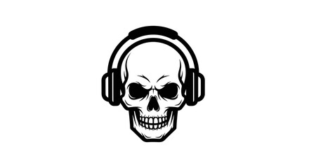 Obraz premium Skull Wearing Headphones Graphic Illustration Design.