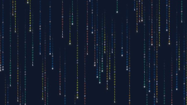 Digital rain, data streams, and abstract technology backgrounds with geometric patterns and particles falling against a dark blue backdrop
