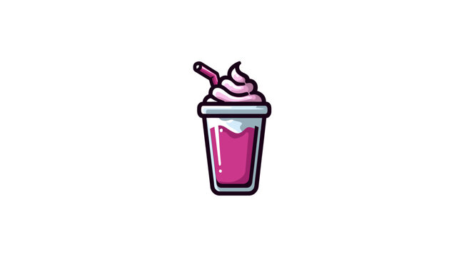 Illustration of a pink drink with whipped cream and a straw on a white background