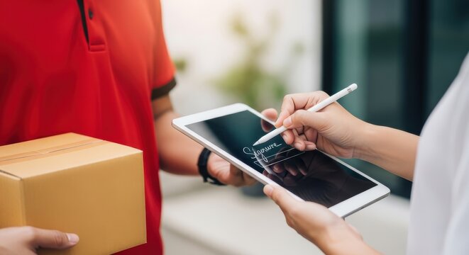 Person captures electronic signature on a portable device upon receiving a delivered package