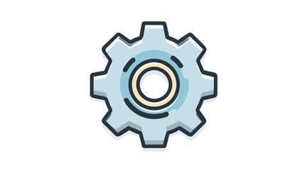 Fototapeta premium A stylized illustration of a gear with a light blue fill, dark outline, and soft shadow effect