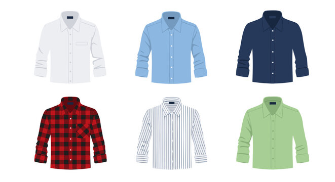 Collection of six different colored and patterned long sleeve men's button down shirts