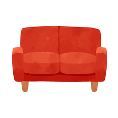 赤い布張りのソファ　水彩風ベクター手描きイラスト