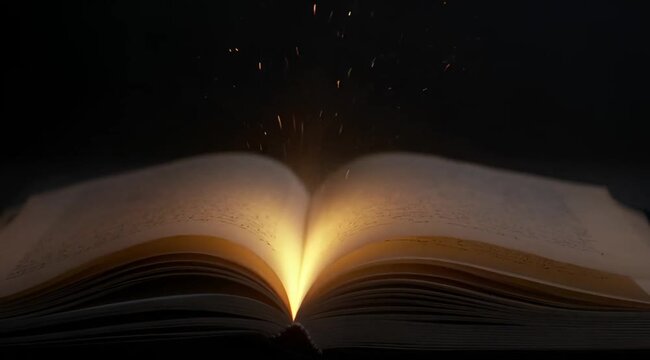 World Thinking Day knowledge concept with glowing open book, abstract visualization of ideas, thinking and imagination, education and global awareness background with warm golden light