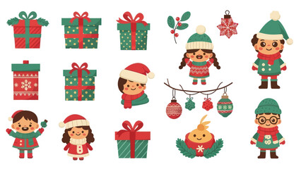 Adorable Christmas Characters and Gift Boxes Collection.