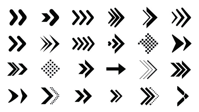 Collection of Diverse Arrow Icons and Symbols for Directional Navigation.