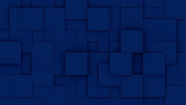 Front view of abstract blue 3D cubes moving. Digital server wall or pixel pattern background loop.