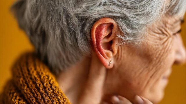 Close-up of a Young Woman Suffering from Ear Pain with Visible Red Inflammation Representing Earache or Infection