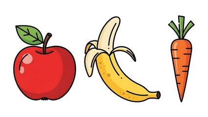 Fresh Fruits and Vegetables Illustration Set.